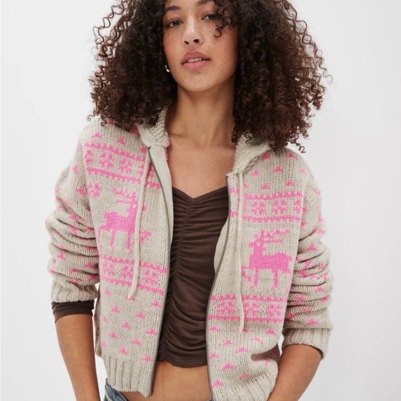 SALE!✨ AE Zip Deer Sweater sz L - Picture 2 of 8